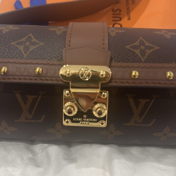 Brown and Gold Monogram Cylinder Clutch - Picture 2 of 10